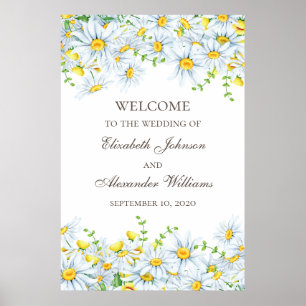 Poster Camomila de aquarela. Boas-vindas do casamento