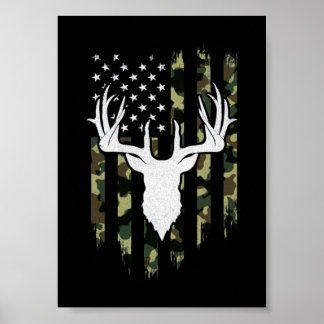 Poster Camouflage American Flag Deer Hunting