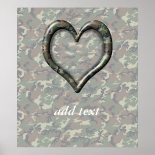 Poster Camouflage Woodland Forest Heart em Camo