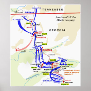 Póster Campanha Atlanta da Guerra Civil Americana em 1864