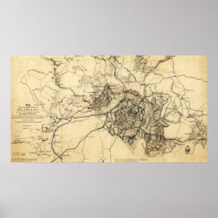 Póster Campanha de Atlanta - mapa panorâmico da guerra