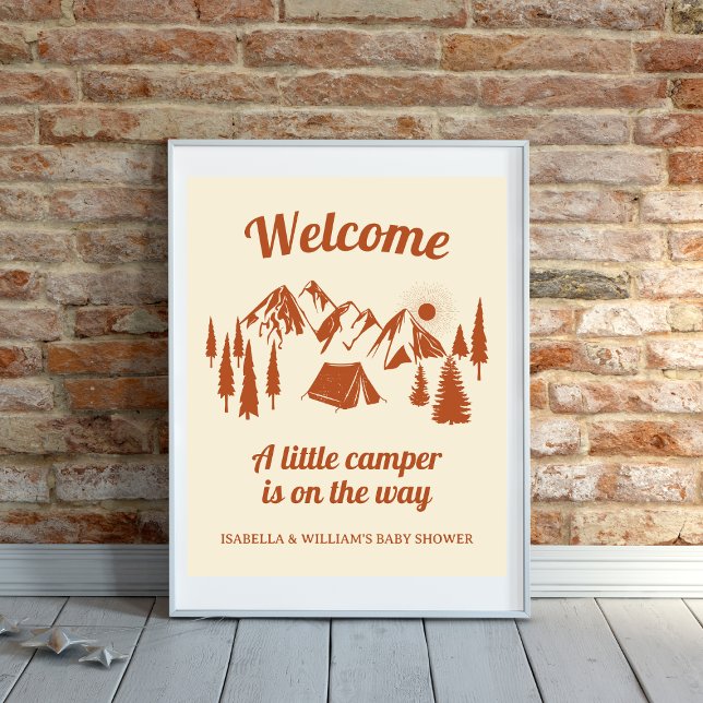 Poster Campanha de Chá de fraldas (Camping Baby Shower Little Camper Woodland Poster)