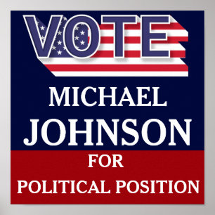 Poster Campanha Moderna Azul Branco Vermelho - Política