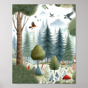 Poster Campanha Whimsical Watercolor Forest