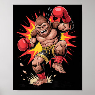 Poster Campeão de Boxe Gorila Arcade Retro Lutando Macaco