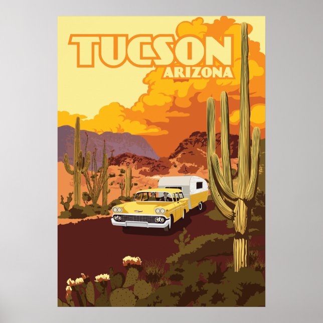 Poster Camper Viagem de 28"x20" - Tucson, Arizona (Frente)