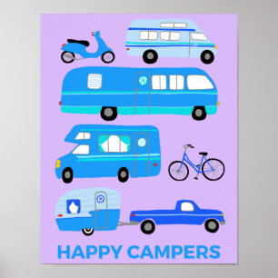 Poster CAMPERS FELIZES! Campervan Vanlife RV Trailer rosa