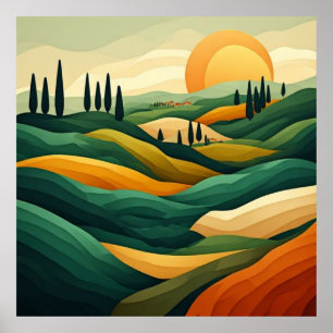Poster Campestre Toscano Dourado ao Pôr do Sol ☀️