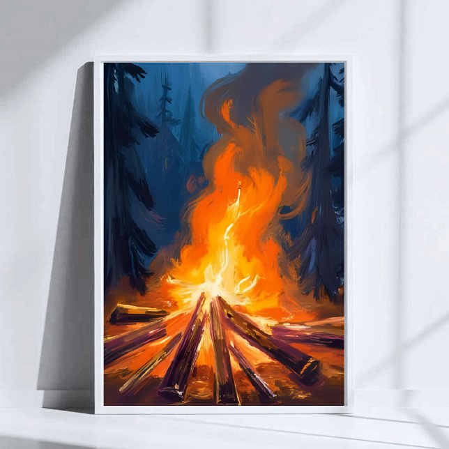 Poster Campfire Watercolor Forest Painting Art (Criador carregado)