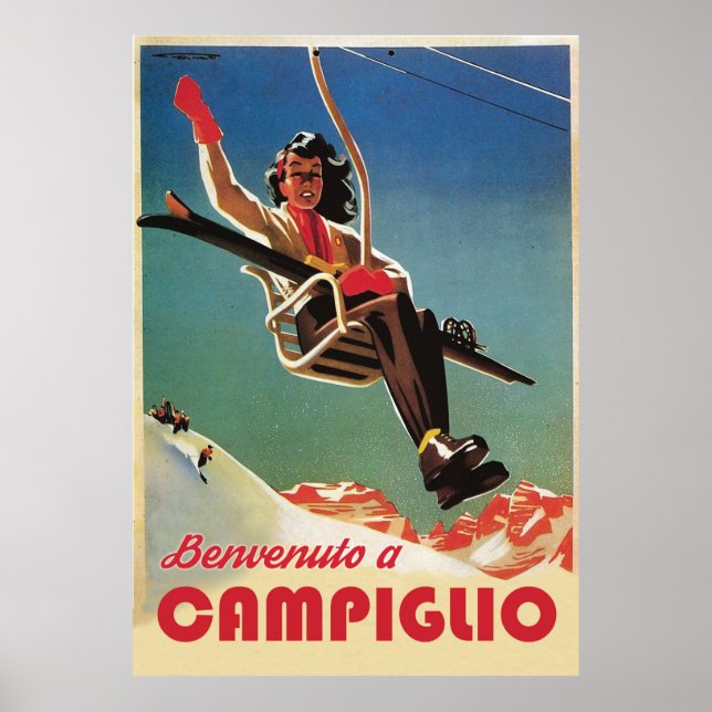Poster Campiglio, Mulher num Levantamento de Esqui (Frente)