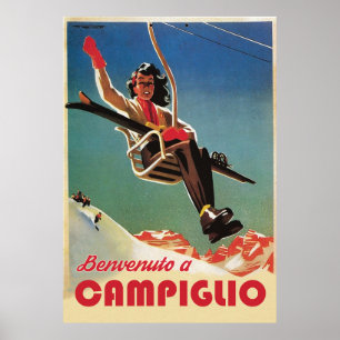 Poster Campiglio, Mulher num Telesquí