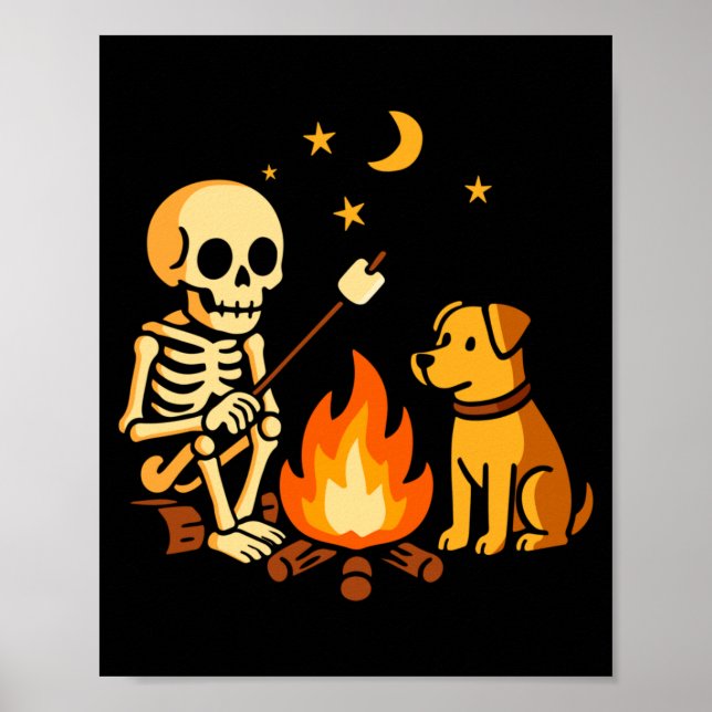 Poster Camping de cachorro esqueleto fogueira Camping Ama (Frente)