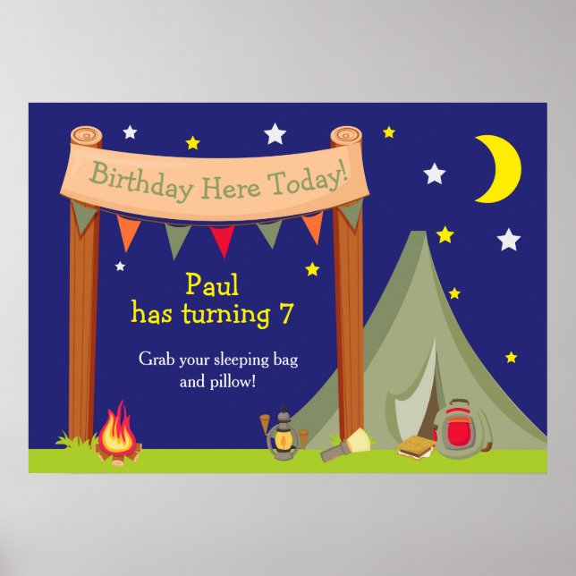 Poster Camping Khaki Green Birthday (Frente)