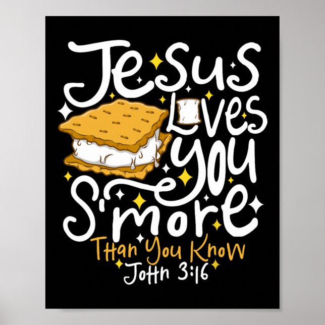 Poster Camping Smore Jesus Te Ama João Versículo Bíblico  (Frente)