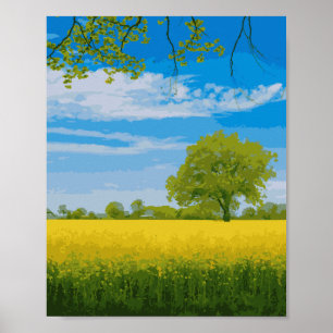 Poster campo aquarela das flores amarelas