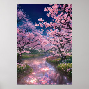 Poster Campo charmoso de flores de cereja