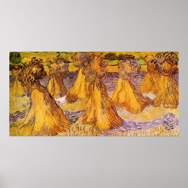 Póster Campo com pilhas de trigo por Van Gogh (Frente)