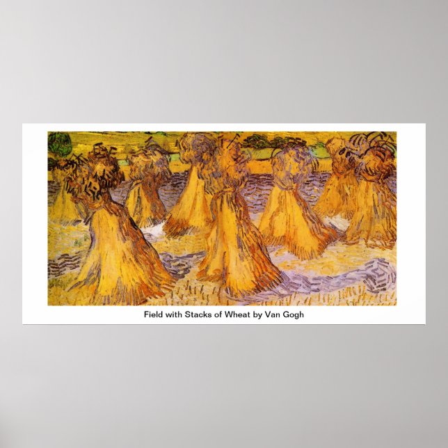 Póster Campo com pilhas de trigo por Van Gogh (Frente)