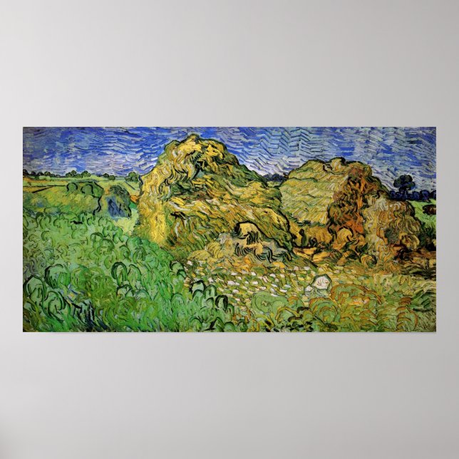 Póster Campo com pilhas de trigo por Vincent van Gogh (Frente)