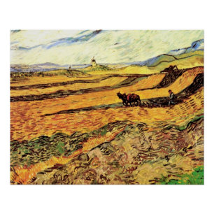 Póster Campo com Plowman e Mill por Vincent van Gogh