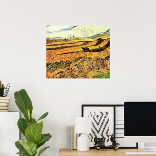 Póster Campo com Plowman e Mill por Vincent van Gogh