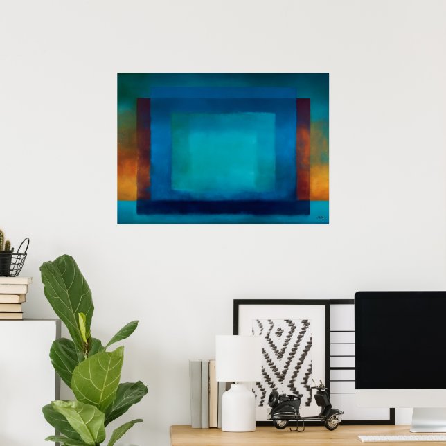 Poster Campo de Cor Azul Celestial Zen (Escritório em casa)