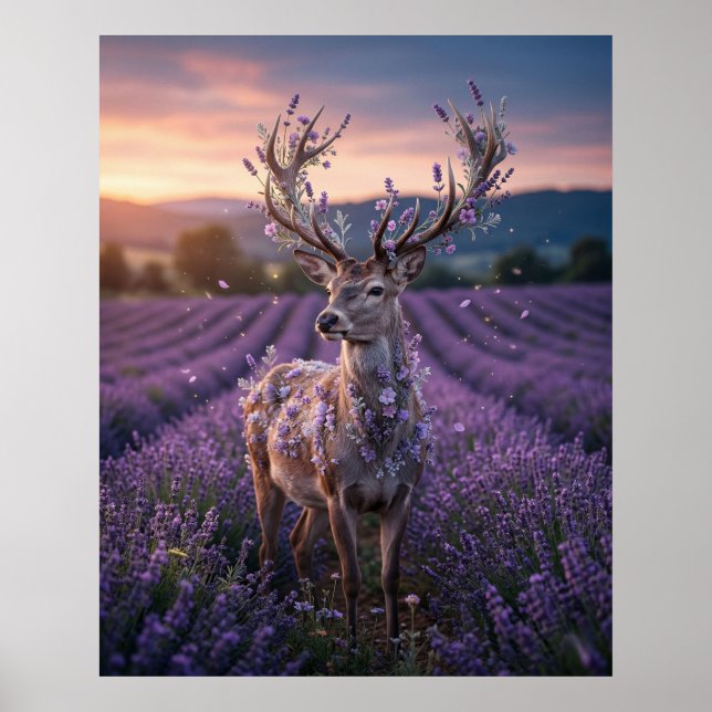 Poster Campo de Crepúsculo do Veado Lavanda (Frente)