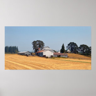 Póster Campo de Fazenda do Oregon e de Trigo Colhido