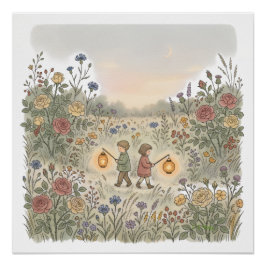 Póster Campo de Flores ao Pôr do Sol