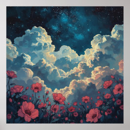 Poster Campo de flores com nuvem
