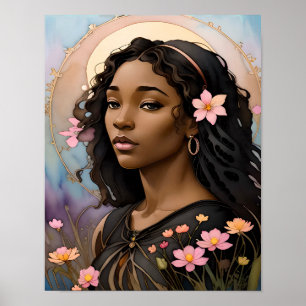 Poster Campo de flores Lindas flores femininas no cabelo