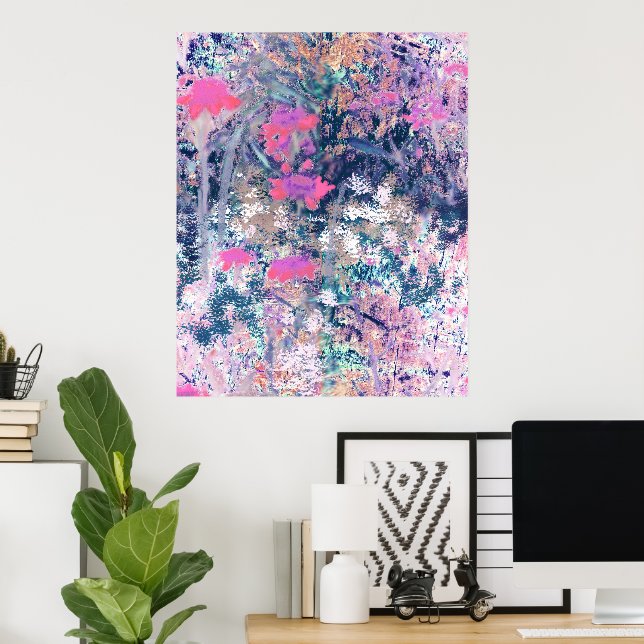 Poster Campo de flores silvestres Impressionismo- Rosa (Escritório em casa)