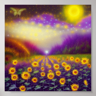 Poster Campo de girassóis de fantasia selvagem