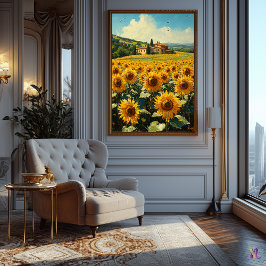 Poster Campo de Girassóis e Cottage Toscano Impressionism
