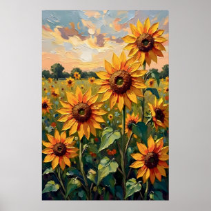 Poster Campo de Girassóis Pintura a Óleo
