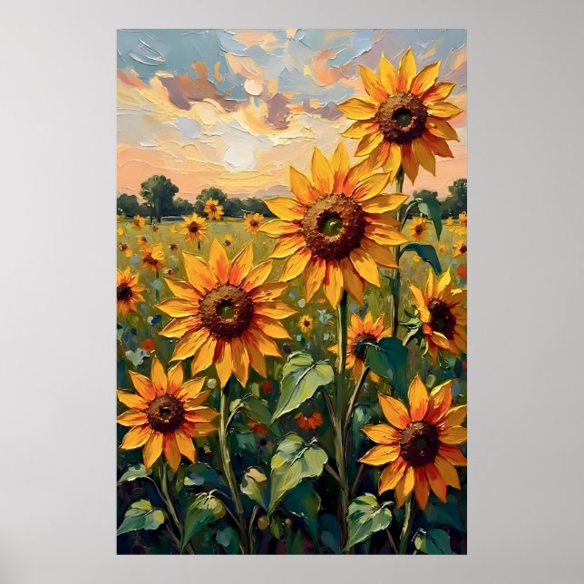 Poster Campo de Girassóis Pintura a Óleo (Frente)