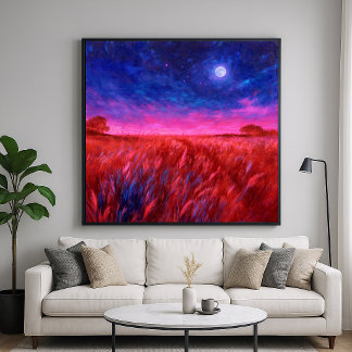 Poster Campo de Grama à Noite - Estilo Artístico Impressi