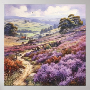 Poster Campo De Heather Moorland Em Uma Paisagem De Vale