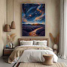 Poster Campo de Lavanda Estrelado em Estilo Pontilhista