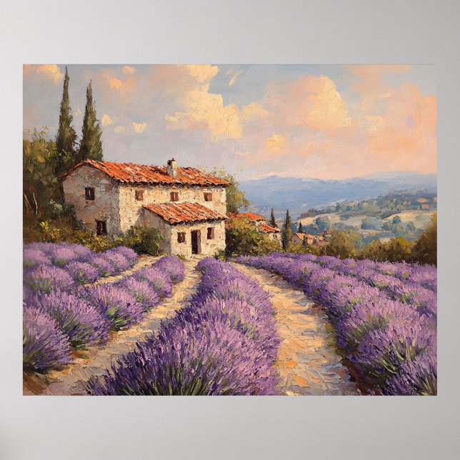 Poster Campo de Lavanda Toscana com Casa de Pedra (Frente)