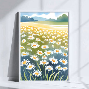 Poster Campo de Margaridas Pintura Floral de Prado de F