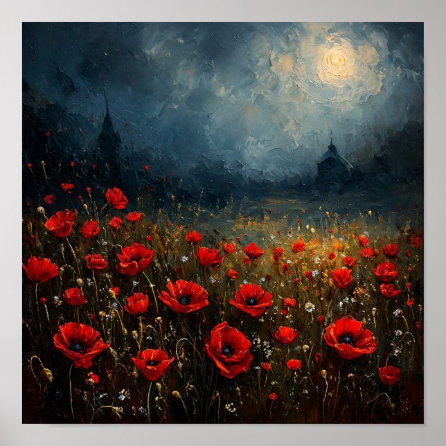 Poster 🌙 Campo de Papoulas Noturnas sob a Luz do Luar Ar (Frente)