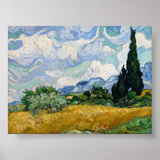Poster Campo de Trigo com Ciprestes de Van Gogh (Frente)