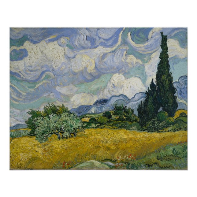 Póster Campo de Trigo com Ciprestes de Van Gogh Arte Famo (Frente)