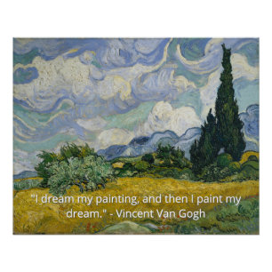Póster Campo de Trigo com Ciprestes de Van Gogh Citação d
