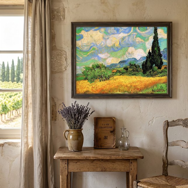Poster Campo de Trigo com Ciprestes na Haute Galline de V (Wheat Field with Cypresses at the Haute Galline Near Eygalieres by Vincent van Gogh.)