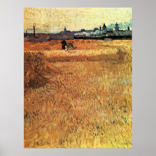 Póster Campo de trigo com uma vista de Arles por Van Gogh
