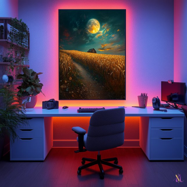 Poster Campo de Trigo Moonliado - Paisagem Noturna Tranqu (Criador carregado)