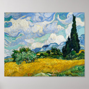 Poster Campo de trigo Van Gogh com ciprestes. Impressioni