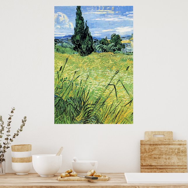 Poster Campo de Trigo Verde com Cipreste, (Cozinha)